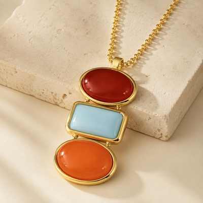 Collar de piedras roja, azul y naranja