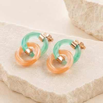 Pendientes de doble aro verde y melocotón