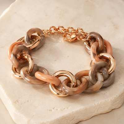 Pulsera de eslabones taupe, rosa y dorados