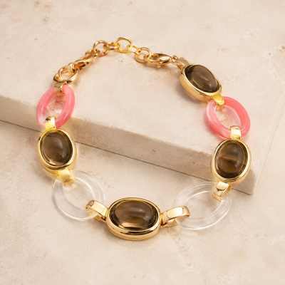 Pulsera de óvalos color humo y coral