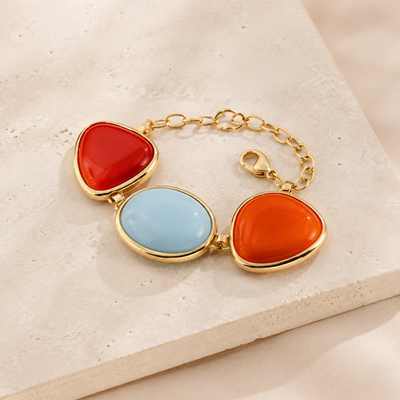 Pulsera de piedras roja, azul y naranja