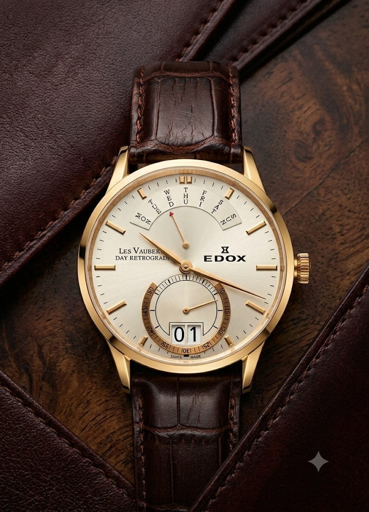 Reloj Edox con correa de piel marrón