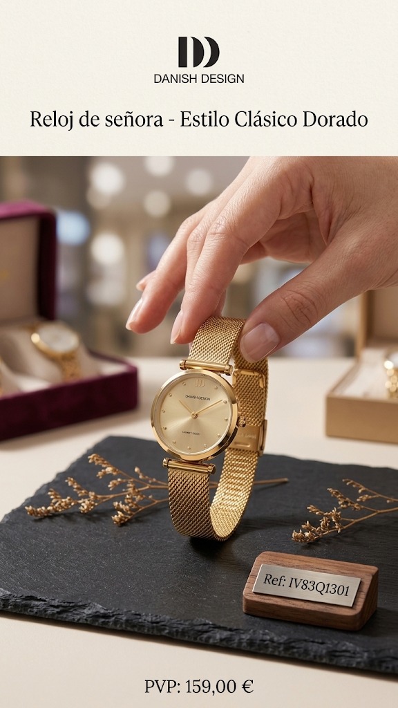 Reloj de señora dorado con malla milanesa