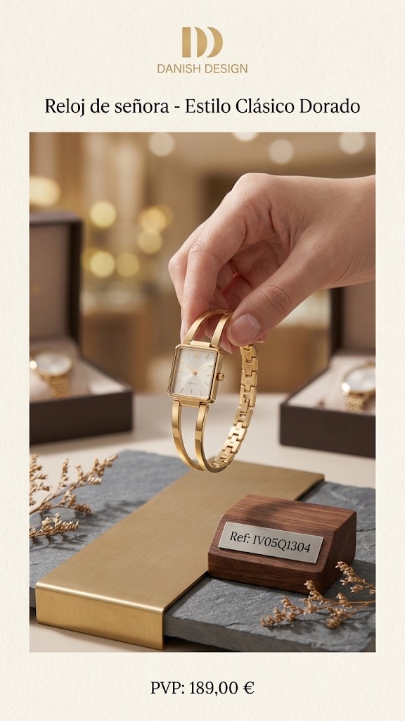 Reloj de señora dorado con esfera rectangular
