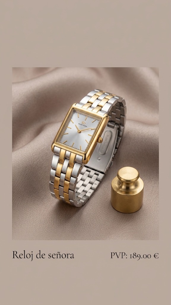 Reloj de señora rectangular bicolor con esfera blanca