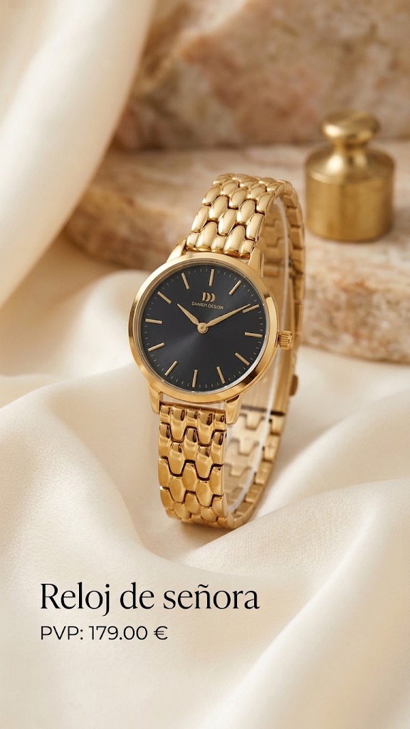 Reloj de señora dorado con esfera negra
