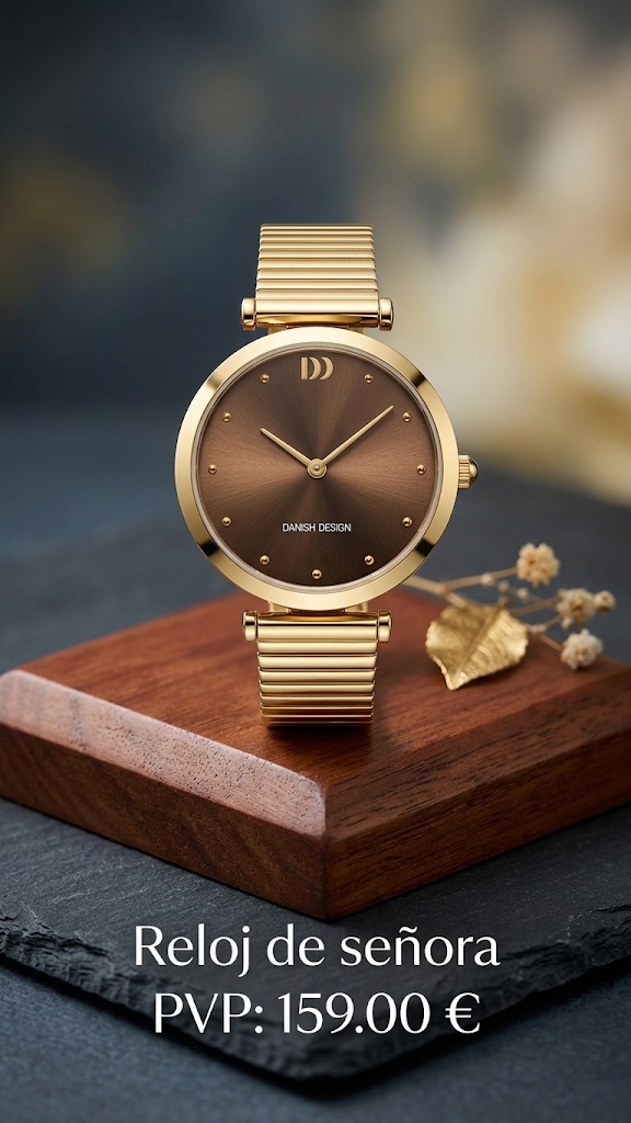 Reloj de señora dorado con esfera marrón